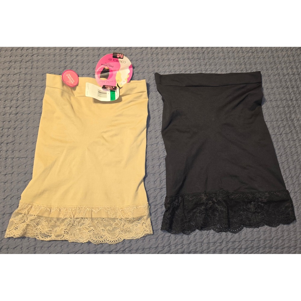 Maidenform Lot of 2 Control It Firm Control Half Slips Lace Trim Beige Black L